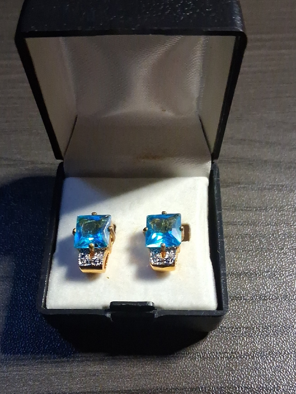 Blue Square Crystal Clip-On Earrings - Unbranded - Picture 1 of 3